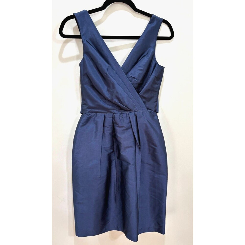 Alfred Sung Dress size 4 Satin Blue Fit Flare Knee Length Bridesmaid Cocktail